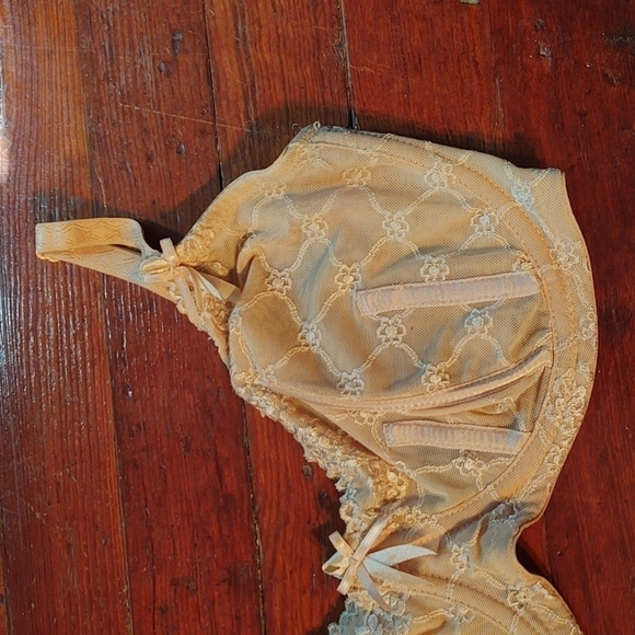 Vintage Frederick's of Hollywood Nude Embroidered Bra with Bow Accents Sz 34DD - Picture 2 of 10